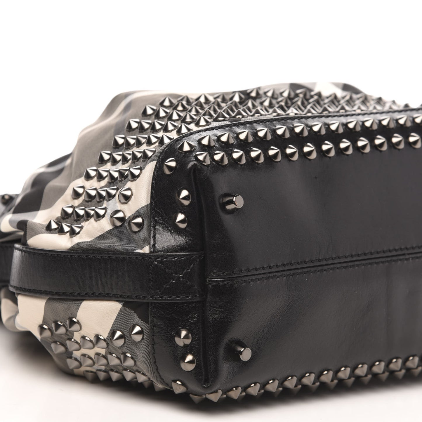 Nylon Beat Check Studded Hobo Black