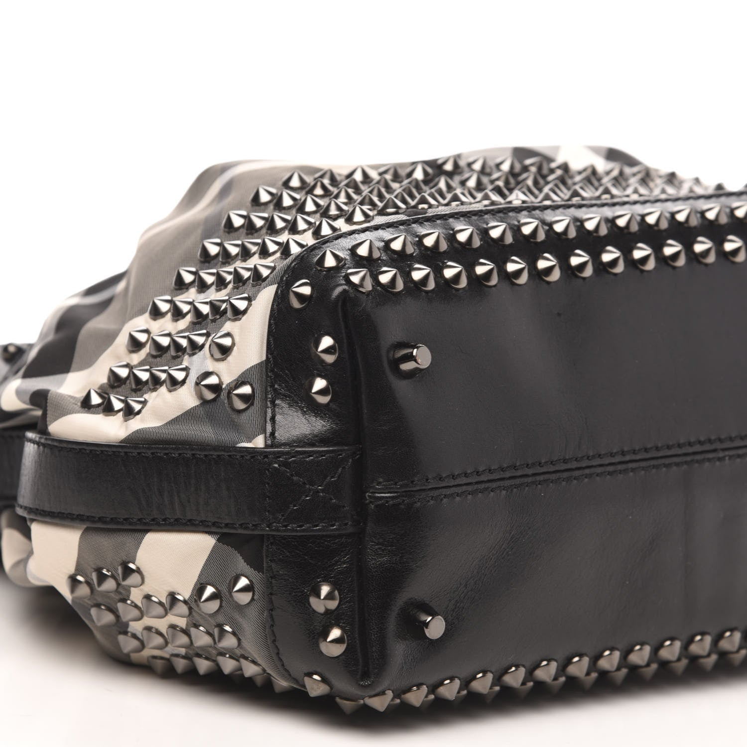 Burberry Nylon Beat Check Studded Hobo Black 8 of 11