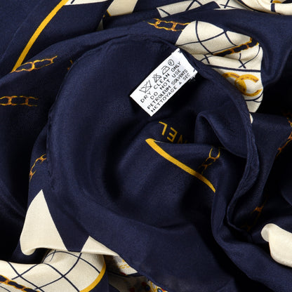 Chanel Silk Coco Square Scarf Navy 3 of 3