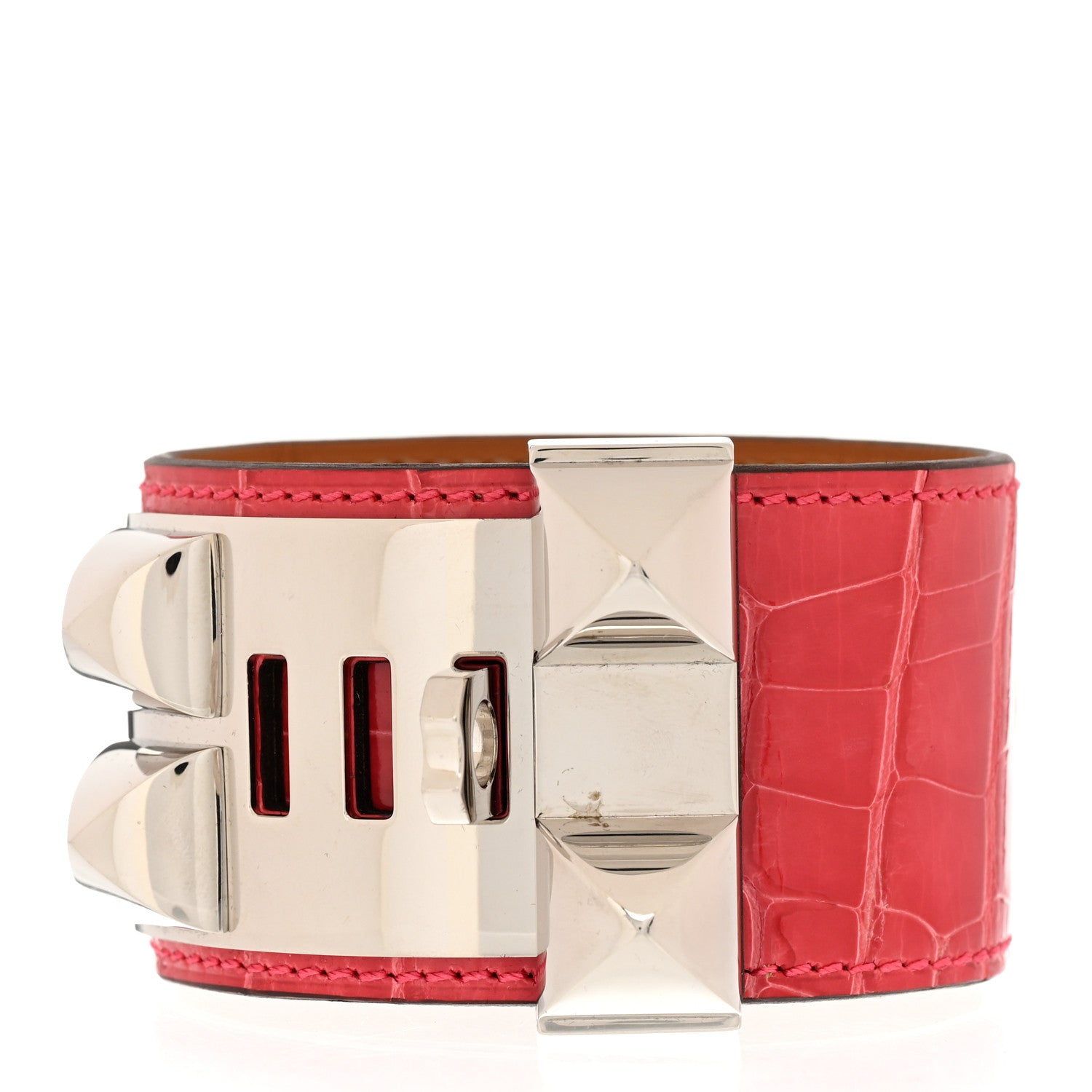 Hermes Crocodile Collier de Chien CDC Bracelet T3 Pink 3 of 6