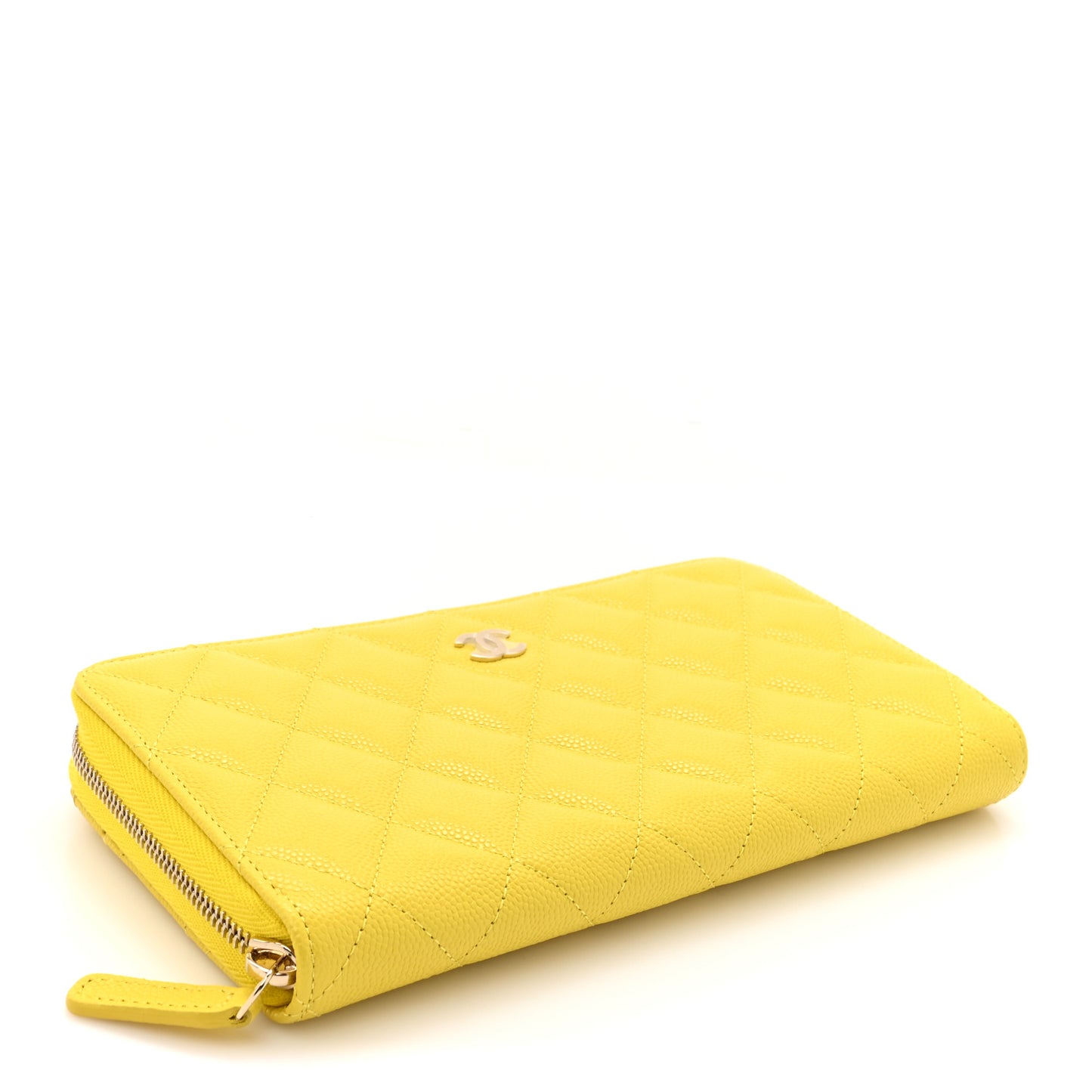 Caviar Quilted Large Gusset Zip Around Wallet Yellow