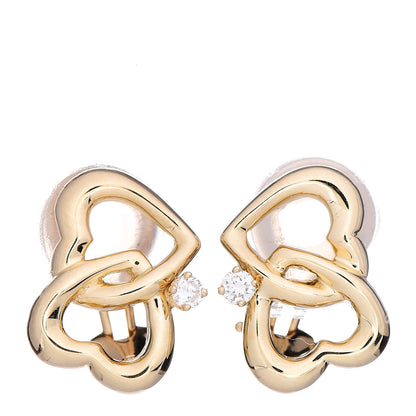 Tiffany 18K Yellow Gold Diamond Double Heart Clip On Earrings 1 of 4