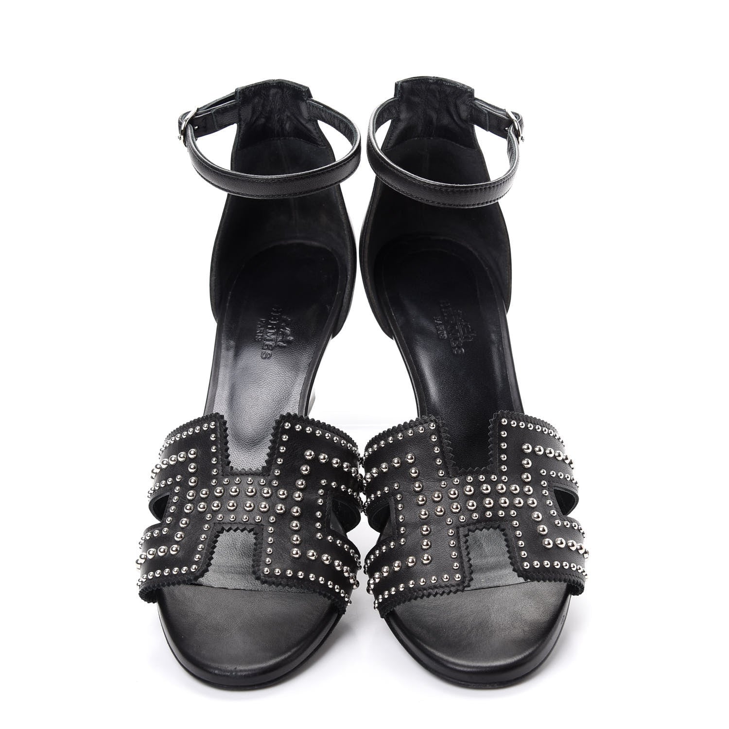 Hermes Calfskin Clous Legend Wedge Sandals 37 Black 5 of 10
