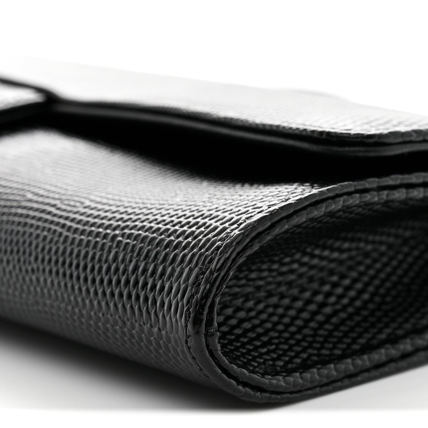 Calfskin Lizard Embossed Top Handle Long Clutch With Chain Black