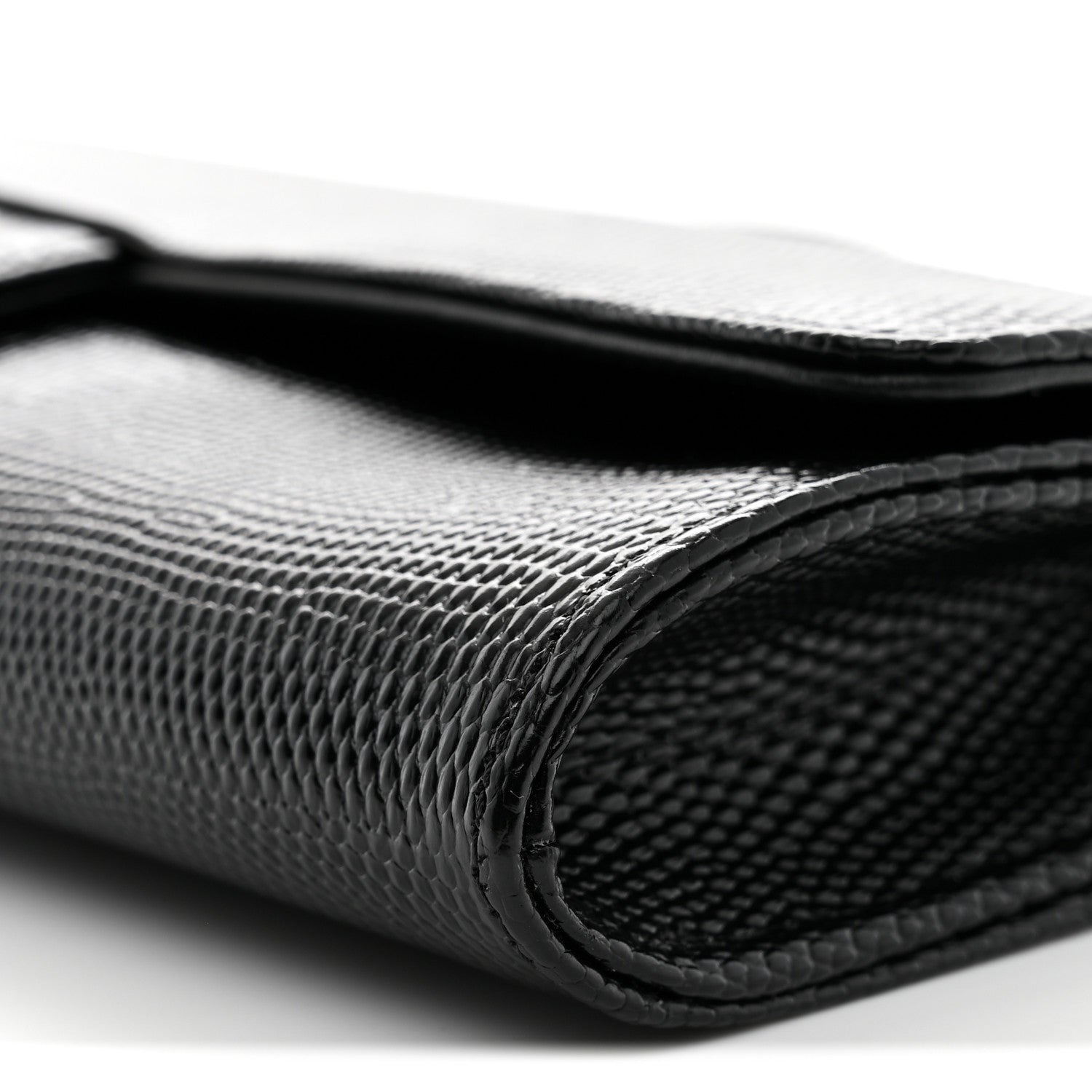 Chanel Calfskin Lizard Embossed Top Handle Long Clutch With Chain Black 10 of 11