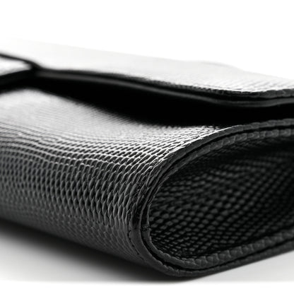 Chanel Calfskin Lizard Embossed Top Handle Long Clutch With Chain Black 10 of 11