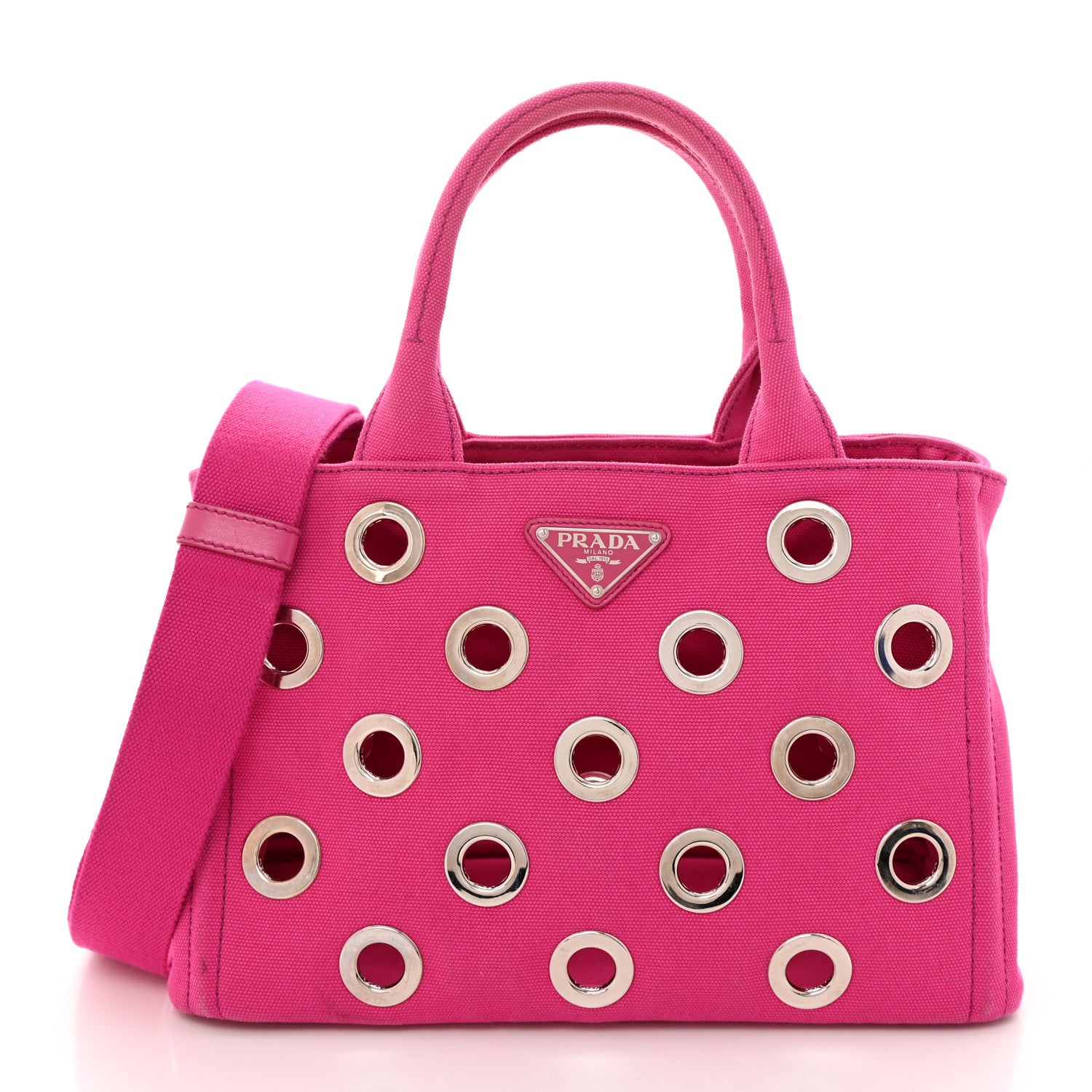 Prada Canvas Grommet Canapa Tote Pink 3 of 17