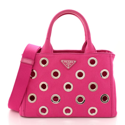 Prada Canvas Grommet Canapa Tote Pink 3 of 17