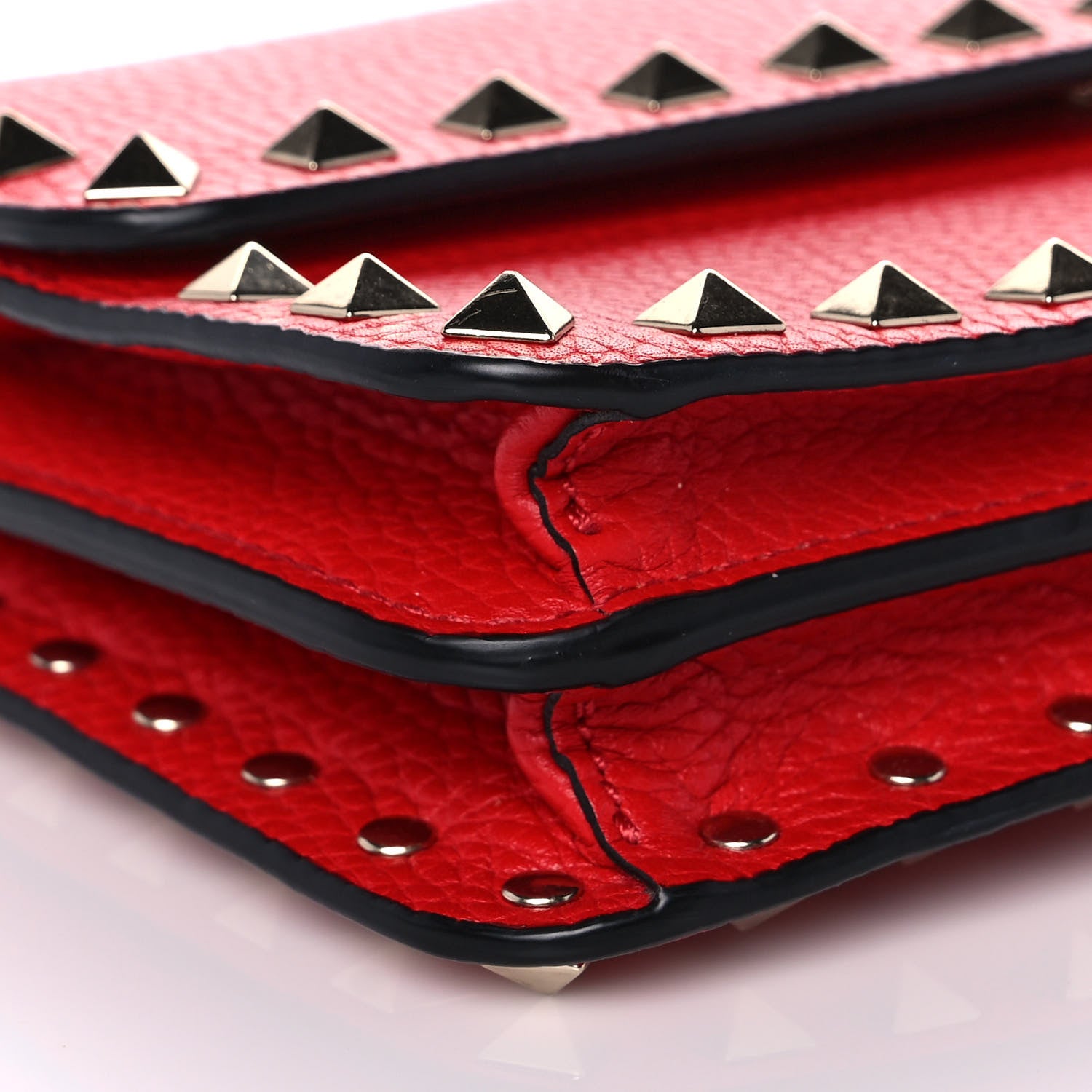 Valentino Garavani Pebbled Calfskin Rockstud Flap Wallet On Chain Rouge Pur 7 of 15