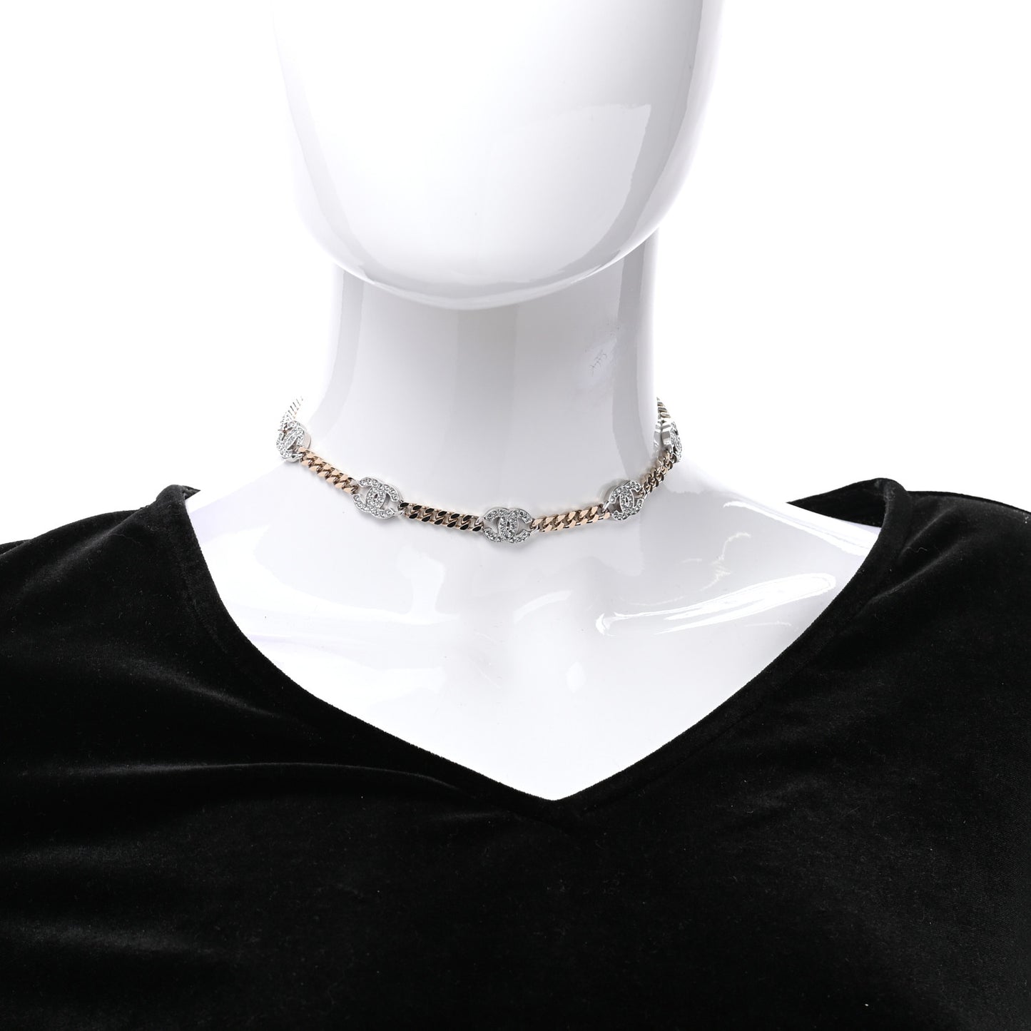 Crystal Chain CC Choker Gold Silver