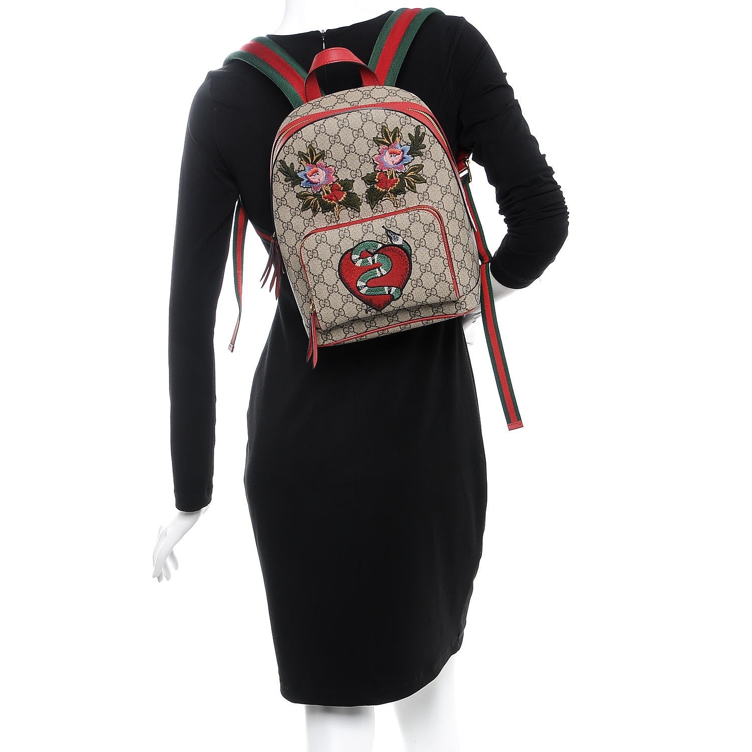 Gucci GG Supreme Monogram Web Kingsnake Heart Embroidered Small Day Backpack Red 2 of 8