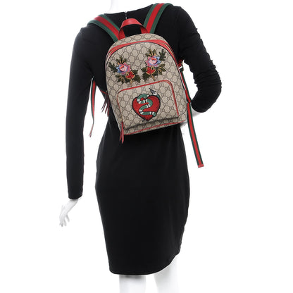 Gucci GG Supreme Monogram Web Kingsnake Heart Embroidered Small Day Backpack Red 2 of 8