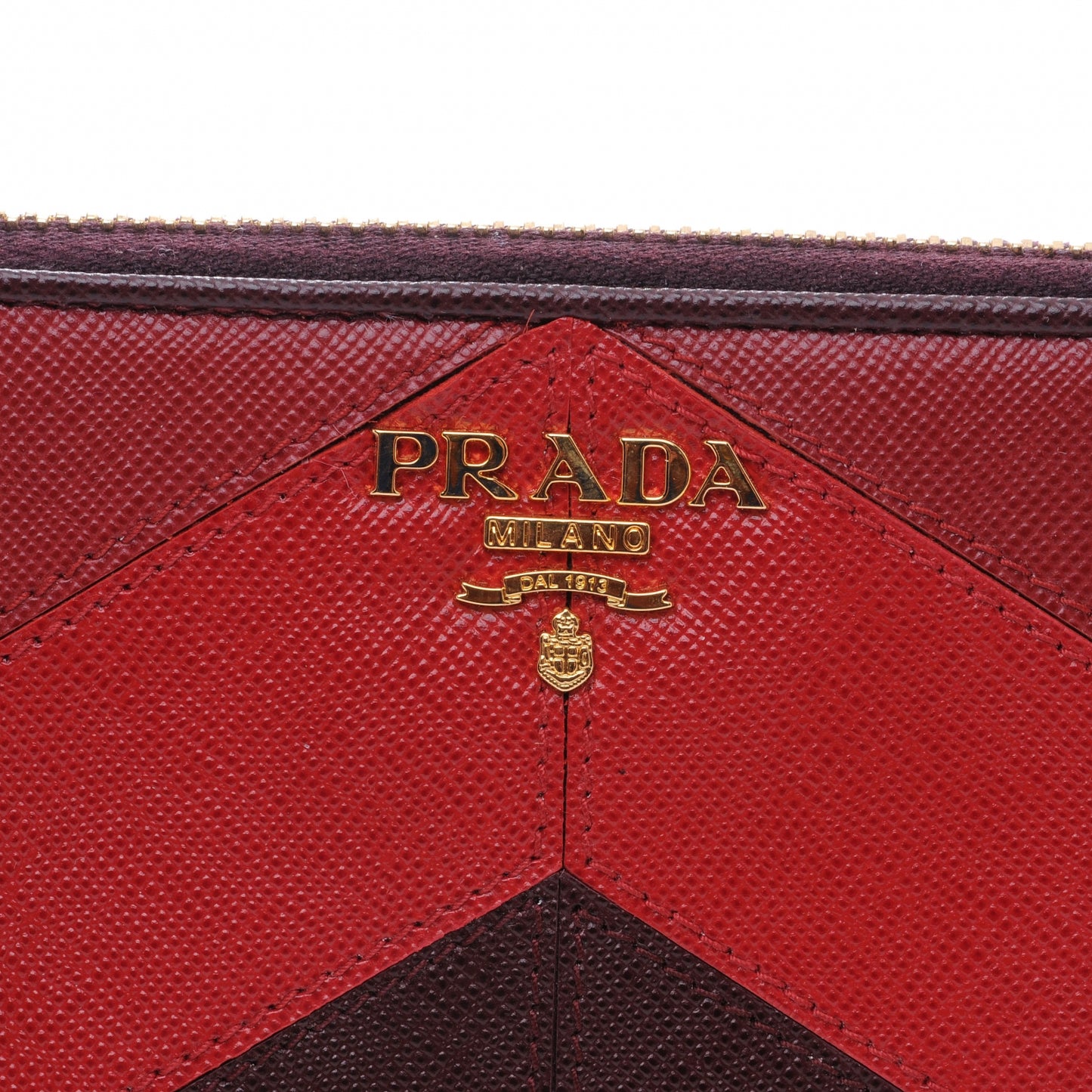 Saffiano Chevron Zip Around Wallet Rubino
