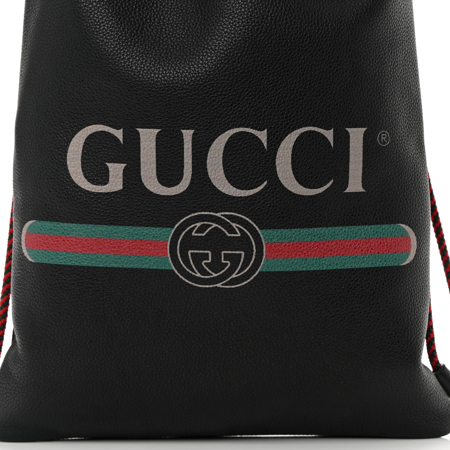 Calfskin Logo Drawstring Backpack Black