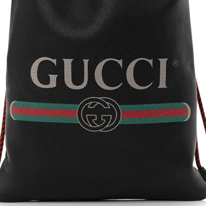 Gucci Calfskin Logo Drawstring Backpack Black 9 of 11