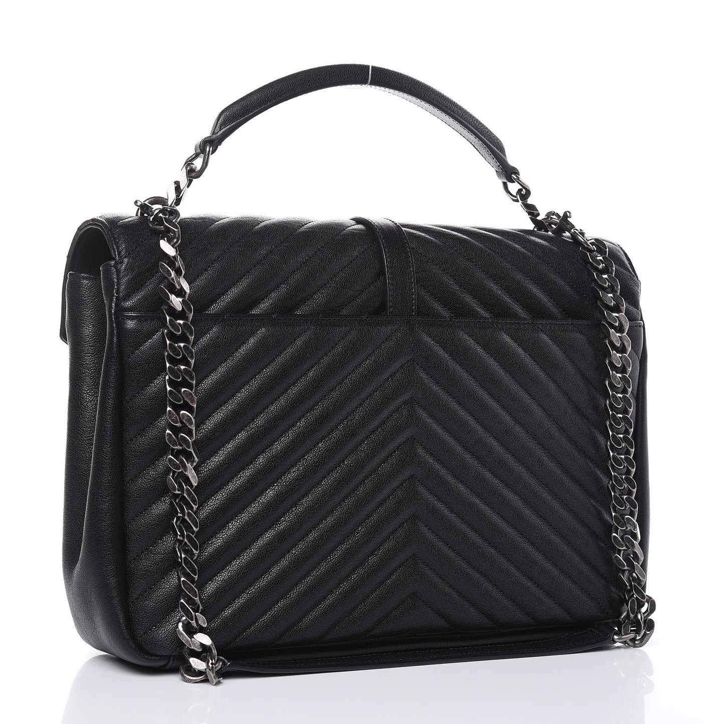 Sheepskin Matelasse Chevron Monogram Large College Satchel Black