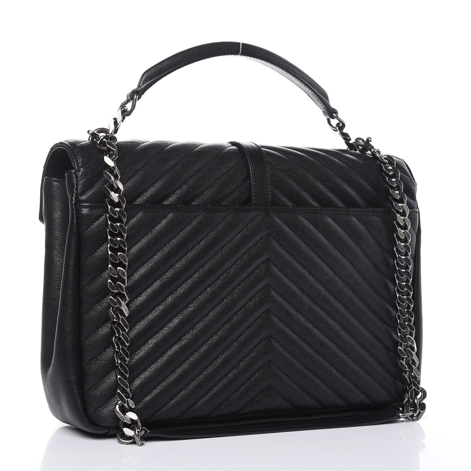 Saint Laurent Sheepskin Matelasse Chevron Monogram Large College Satchel Black 3 of 10