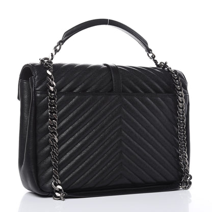 Saint Laurent Sheepskin Matelasse Chevron Monogram Large College Satchel Black 3 of 10