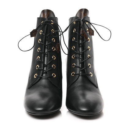Louis Vuitton Calfskin Monogram Bliss Lace Up Ankle Boots 39 Black 2 of 9
