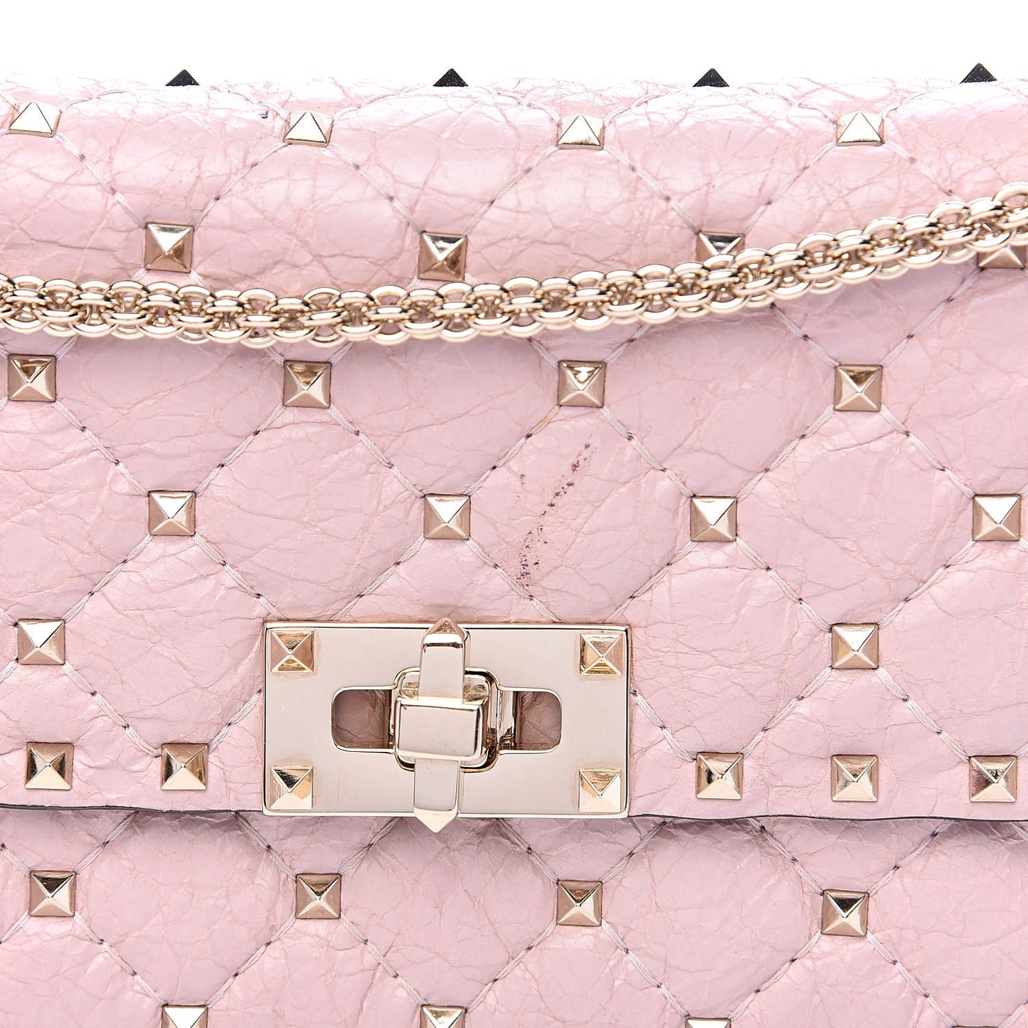Craquele Nappa Rockstud Spike Wallet on Chain Water Rose