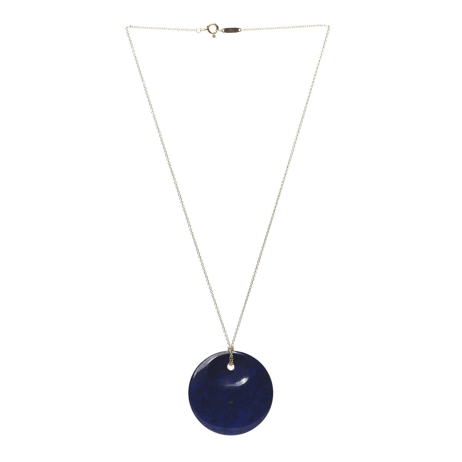 Tiffany 18K Yellow Gold Lapis Lazuli Elsa Peretti Round Pendant Necklace 2 of 5