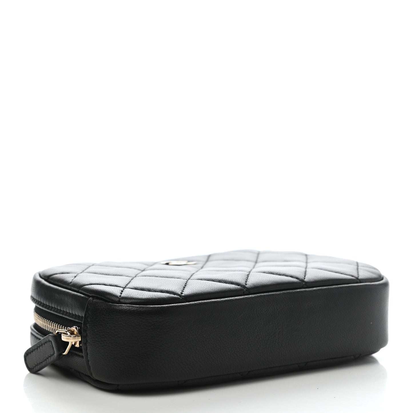 Lambskin Quilted Small Curvy Pouch Cosmetic Case Black