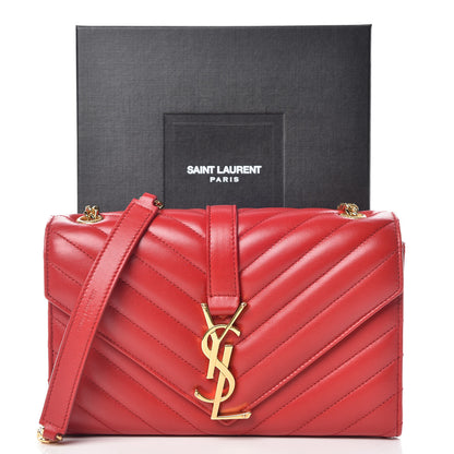 Saint Laurent Lambskin Matelasse Chevron Small Monogram Satchel Red 12 of 12