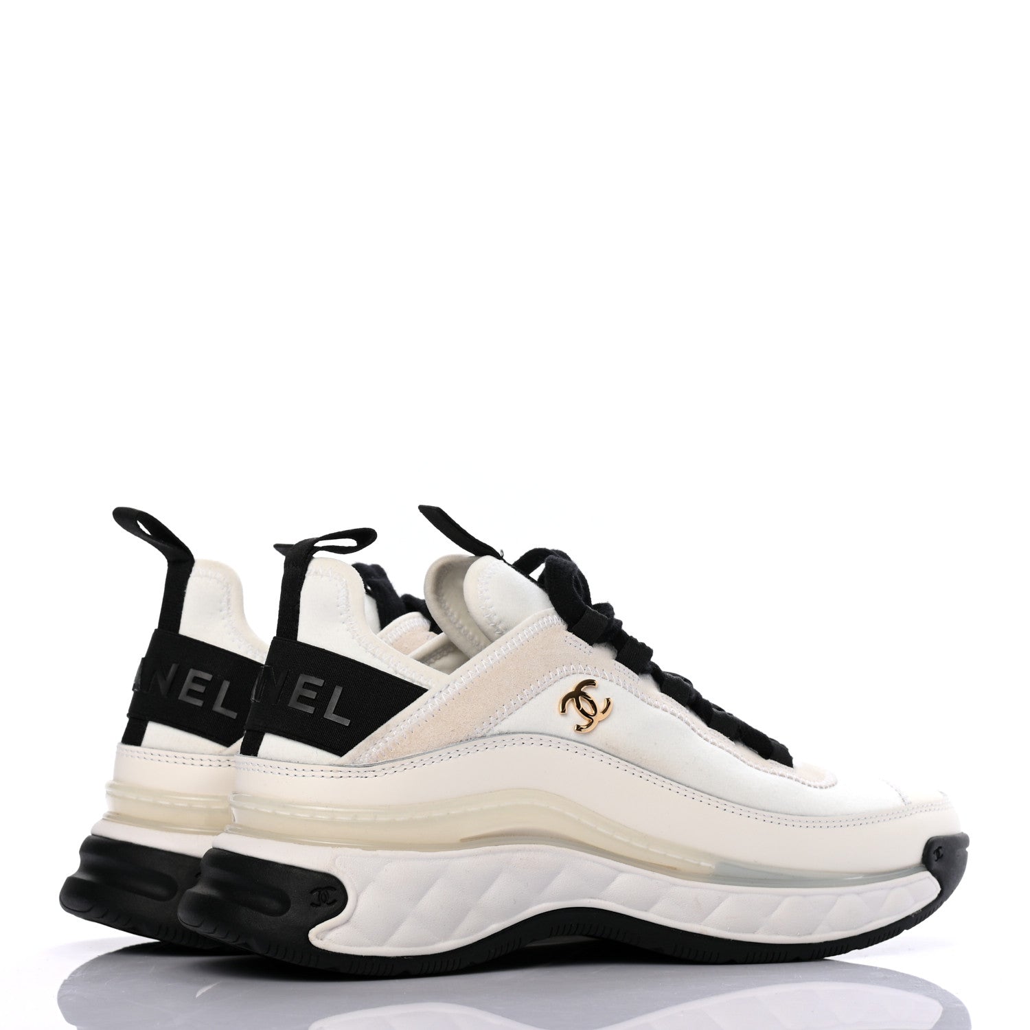 Chanel Velvet Calfskin Mixed Fibers CC Sneakers 37 Ivory Black 4 of 8