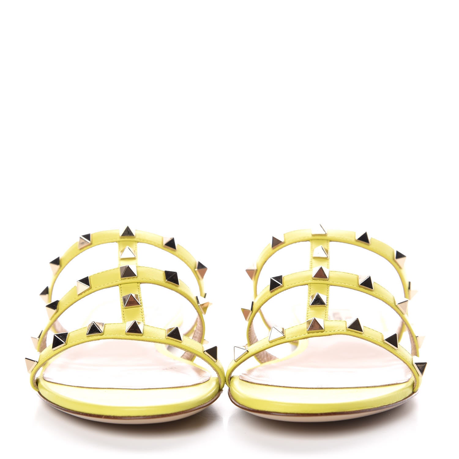 Valentino Garavani Nappa Rockstud Caged Flat Slide Sandals 38 Acid Yellow 2 of 9