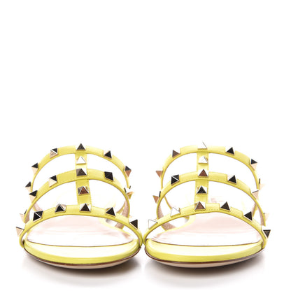 Valentino Garavani Nappa Rockstud Caged Flat Slide Sandals 38 Acid Yellow 2 of 9