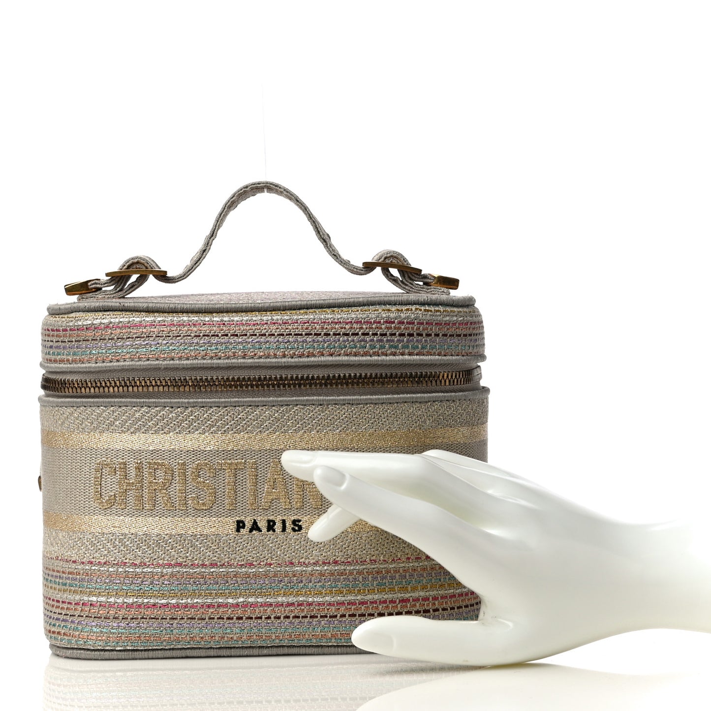 Canvas Embroidered Stripes Diortravel Vanity Case Multicolor