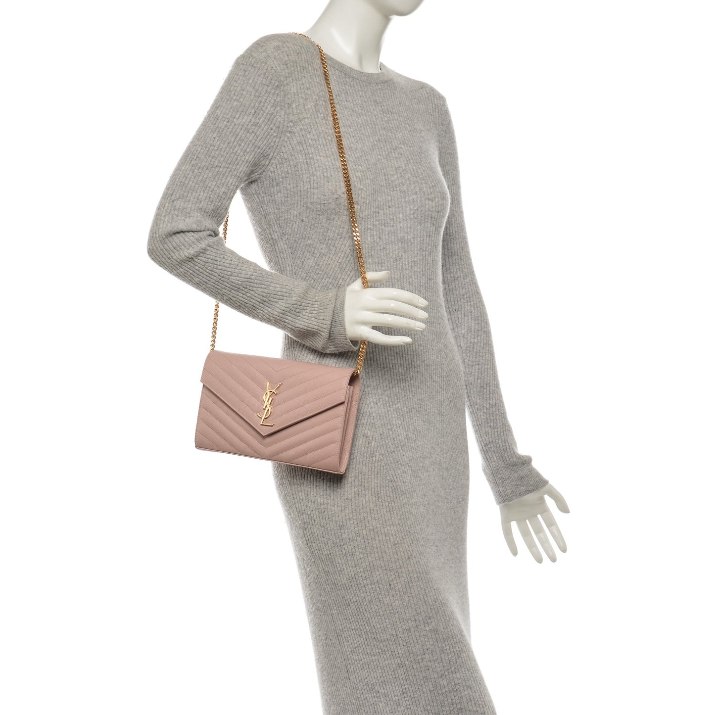 Grain De Poudre Matelasse Chevron Monogram Chain Wallet Pale Pink