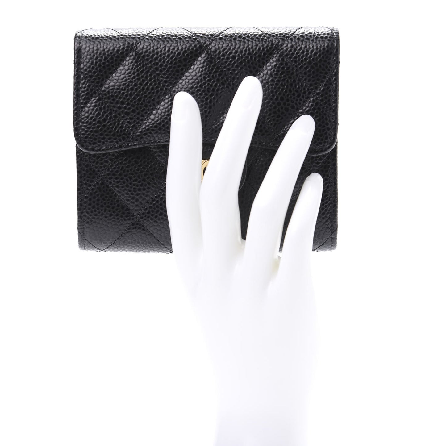 Caviar Quilted Compact Flap Wallet Black