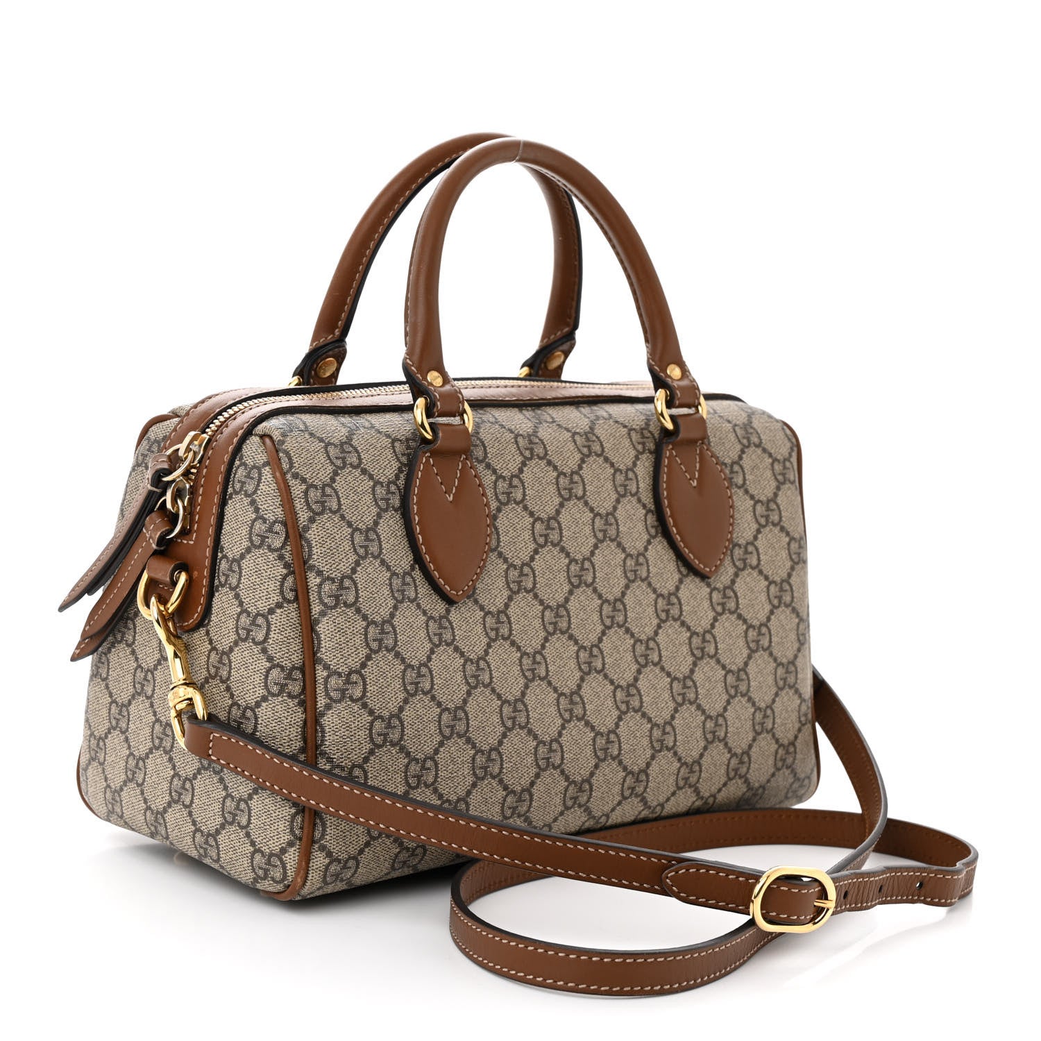 Gucci GG Supreme Monogram Floral Embroidered Small Boston Brown 3 of 15