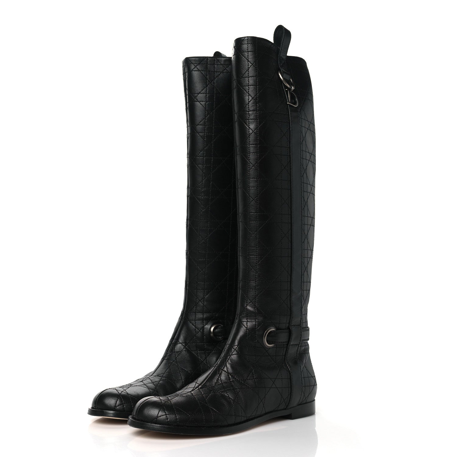 Christian Dior Lambskin Cannage Tall Flat Boots 37.5 Black 3 of 8