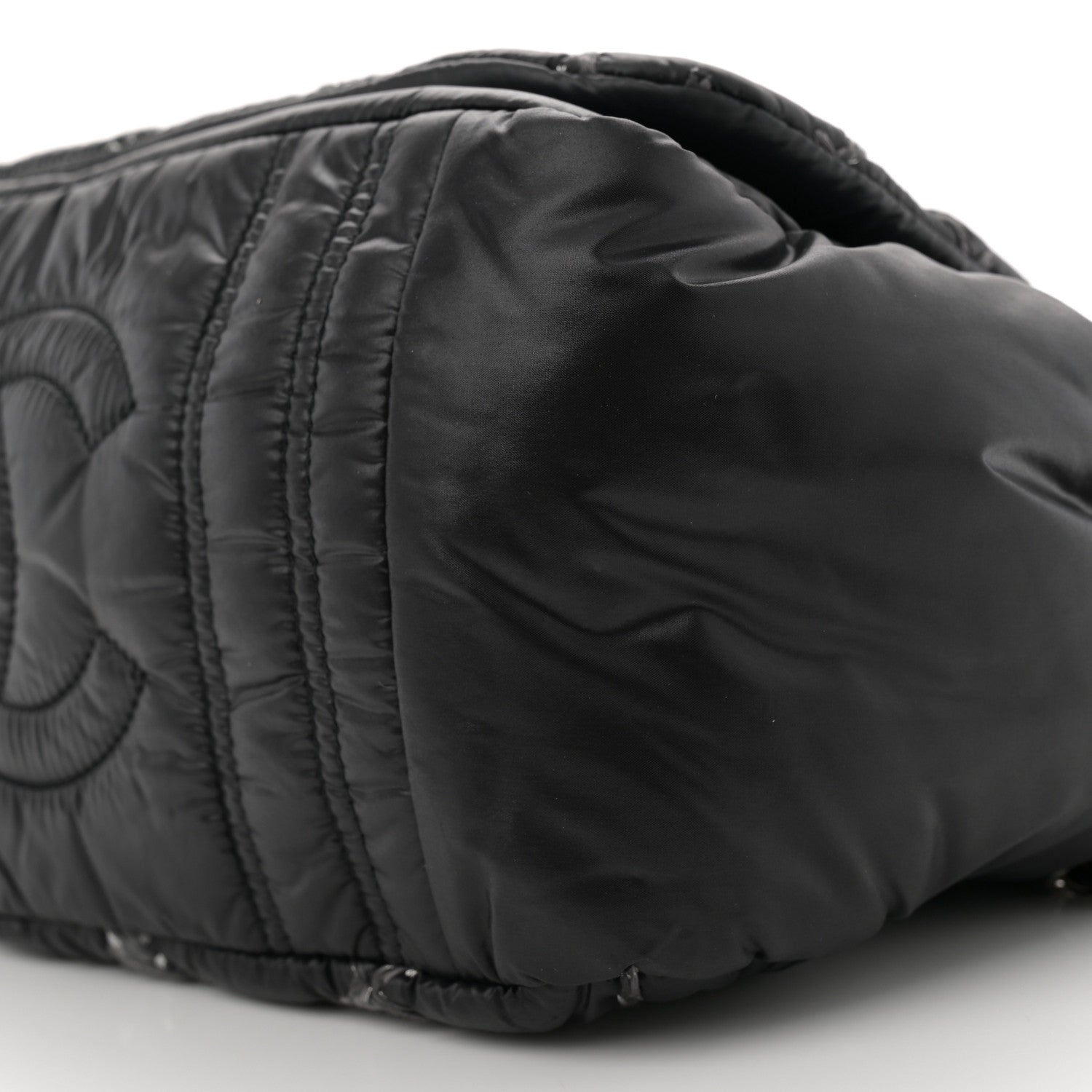 Chanel Nylon Quilted Tweed Stitch Bubble Accordion Flap Black 10 of 12