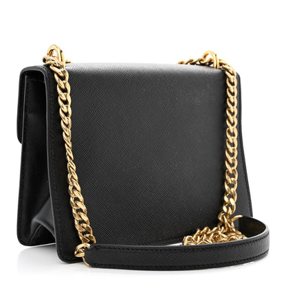 Prada Saffiano Soft Calfskin Metal Triangle Logo Envelope Chain Shoulder Bag Black 3 of 11