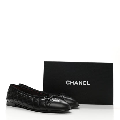 Chanel Aged Calfskin Quilted CC Cap Toe Ballerina Flats 40.5 Black 9 of 9