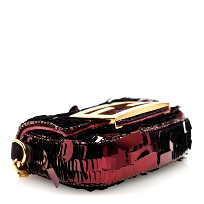 Fendi Sequin Paillettes Shiny Nappa Sex and the City Nano Maxi Buckle Baguette Charm Granata 4 of 10
