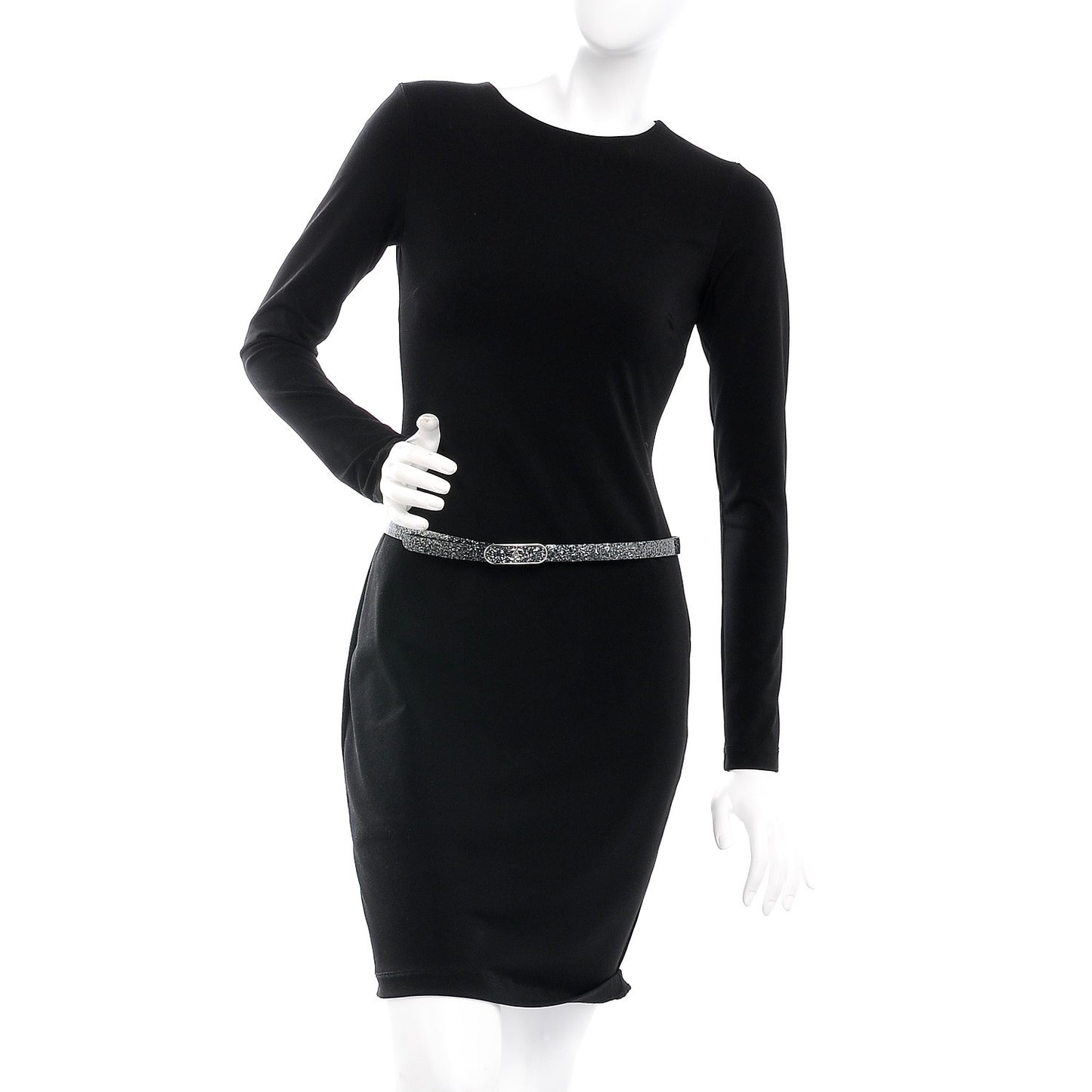 Glitter Calfskin CC Logo Skinny Belt 80 32 Silver