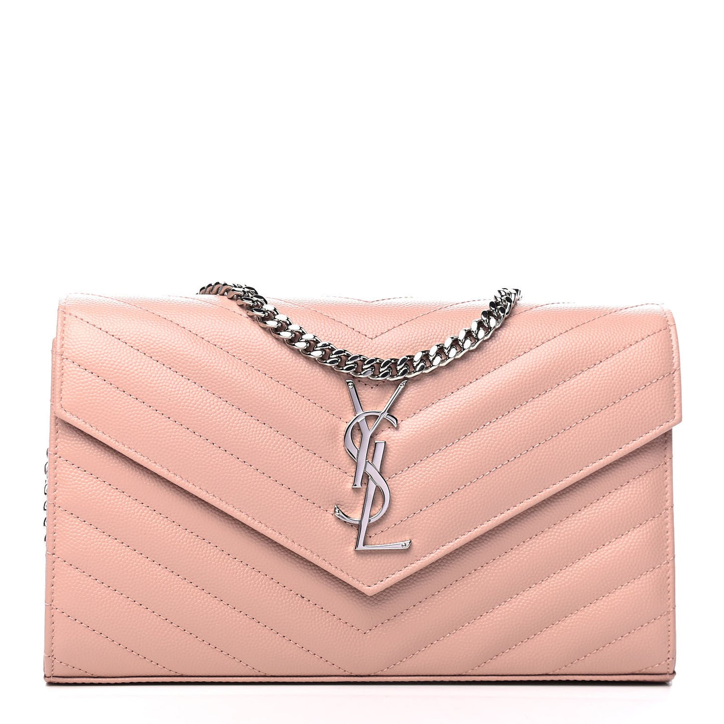Grain De Poudre Matelasse Chevron Monogram Chain Wallet Pale Pink
