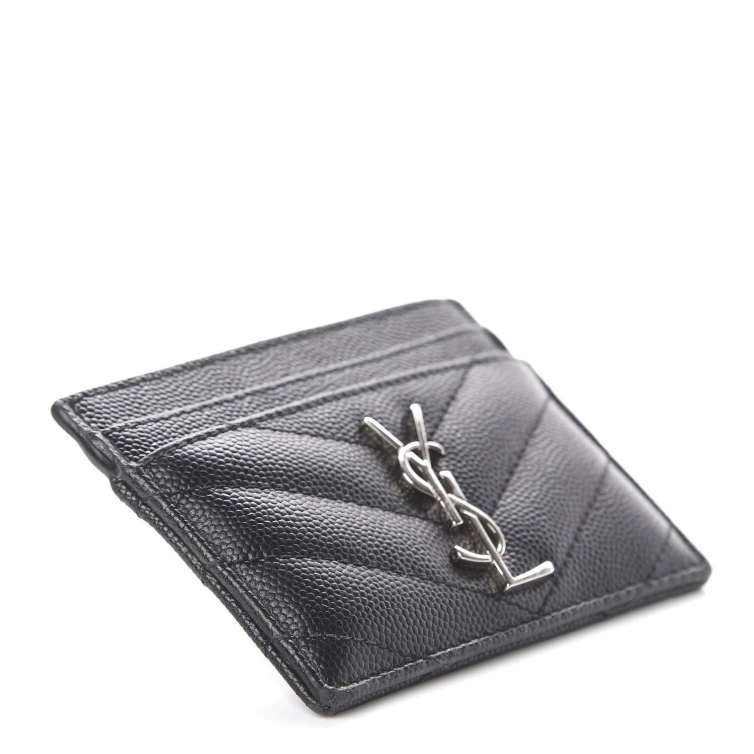 Saint Laurent Grain De Poudre Matelasse Chevron Monogram Credit Card Case Black 3 of 3