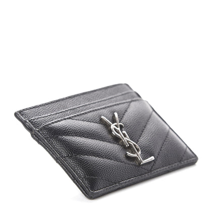 Saint Laurent Grain De Poudre Matelasse Chevron Monogram Credit Card Case Black 3 of 3