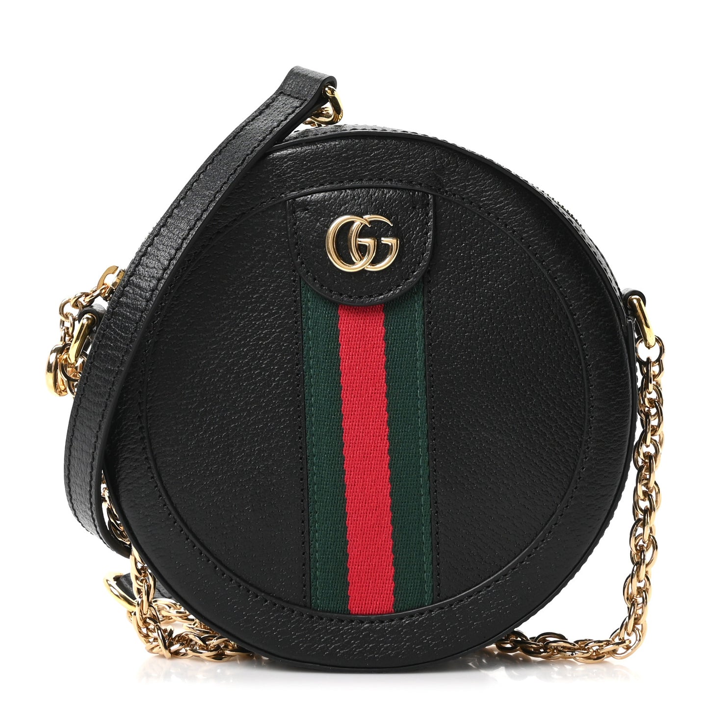 Grained Calfskin Web Mini Ophidia Round Shoulder Bag Black