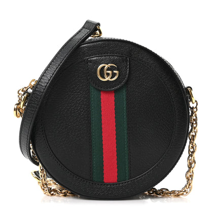 Gucci Grained Calfskin Web Mini Ophidia Round Shoulder Bag Black 1 of 10