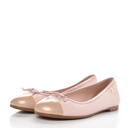 Chanel Lambskin Patent Cap Toe CC Ballerina Flats 37 Rose Clair 4 of 30