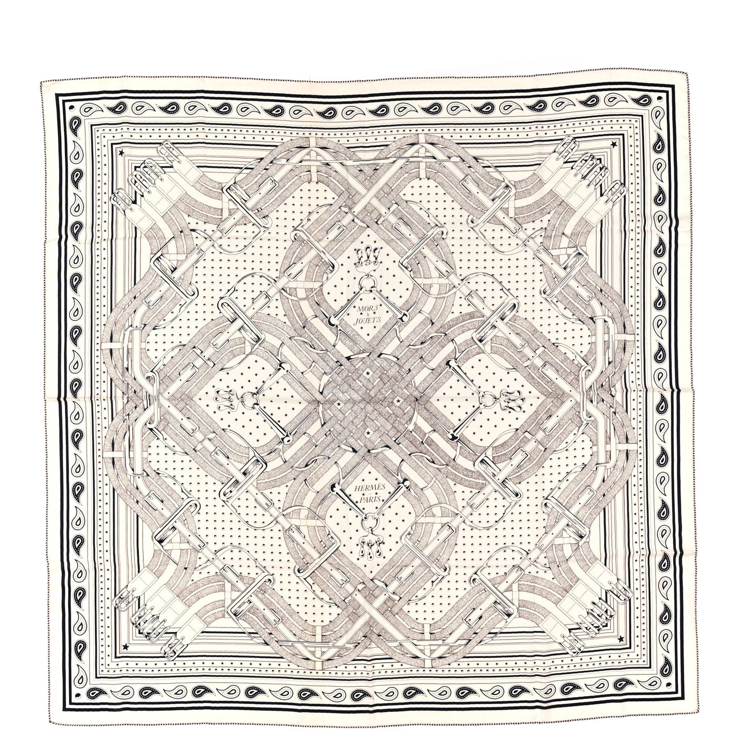 Cashmere Silk Mors a Jouets Bandana Shawl 140 White Marine Ebene