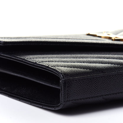 Saint Laurent Grain De Poudre Matelasse Chevron Monogram Chain Wallet Black 8 of 11