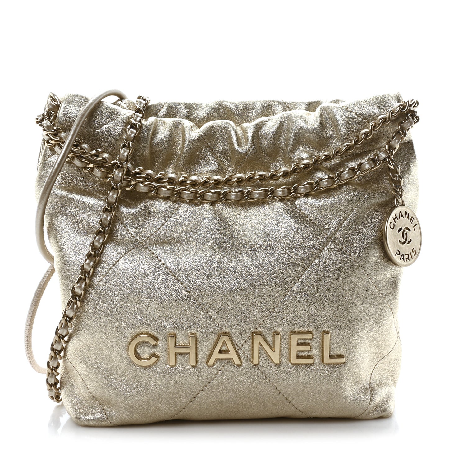 Metallic Lambskin Quilted Mini Chanel 22 Golden