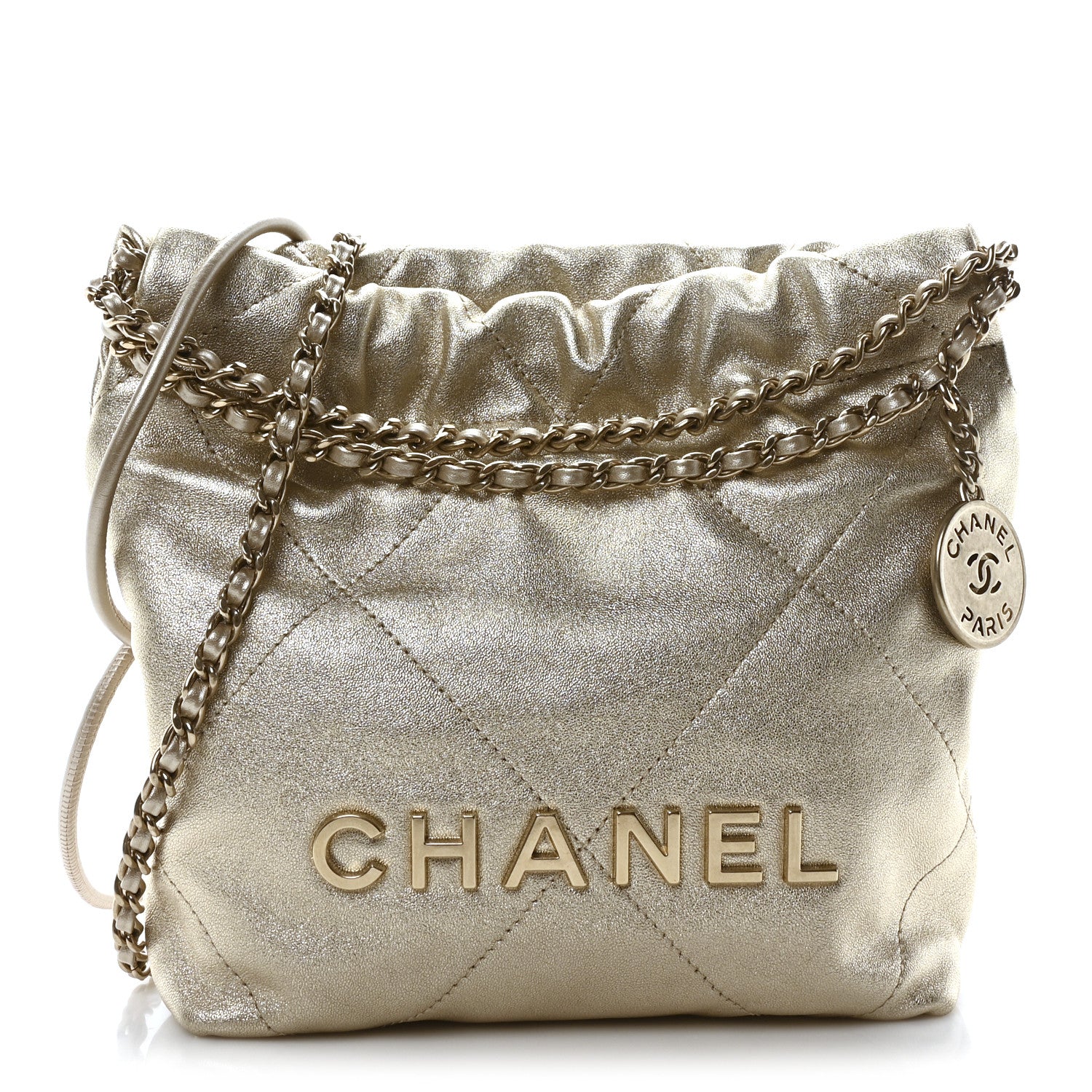 Chanel Metallic Lambskin Quilted Mini Chanel 22 Golden 1 of 10
